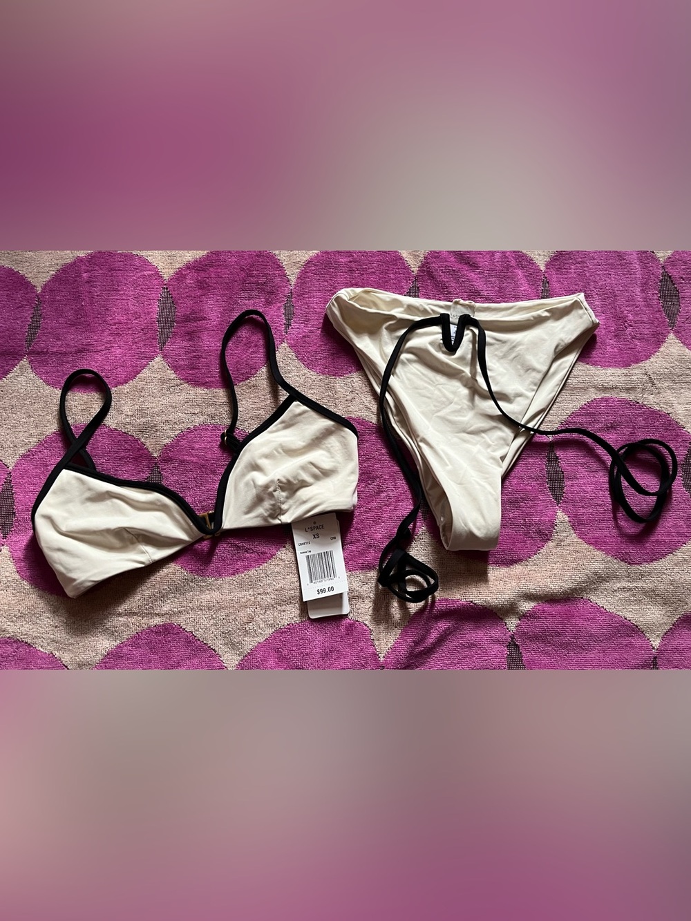 NWT- L*Space V Cut Wire Bikini Top and Joy Bottom Bitsy in Cream/Black XS